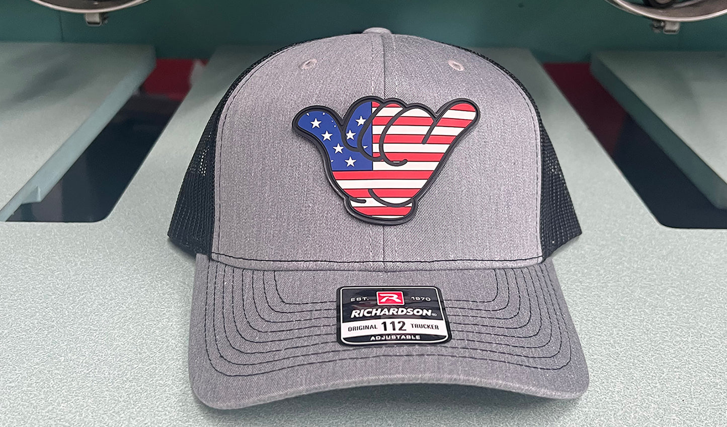 USA Flag Hang Loose Cap - Richardson 112 Snapback Heather Gray/Black