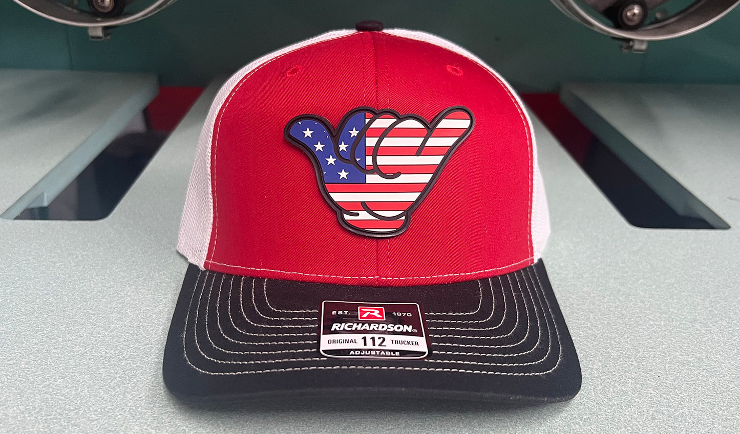 USA Flag Hang Loose Cap - Richardson 112 Snapback Red/White/Black